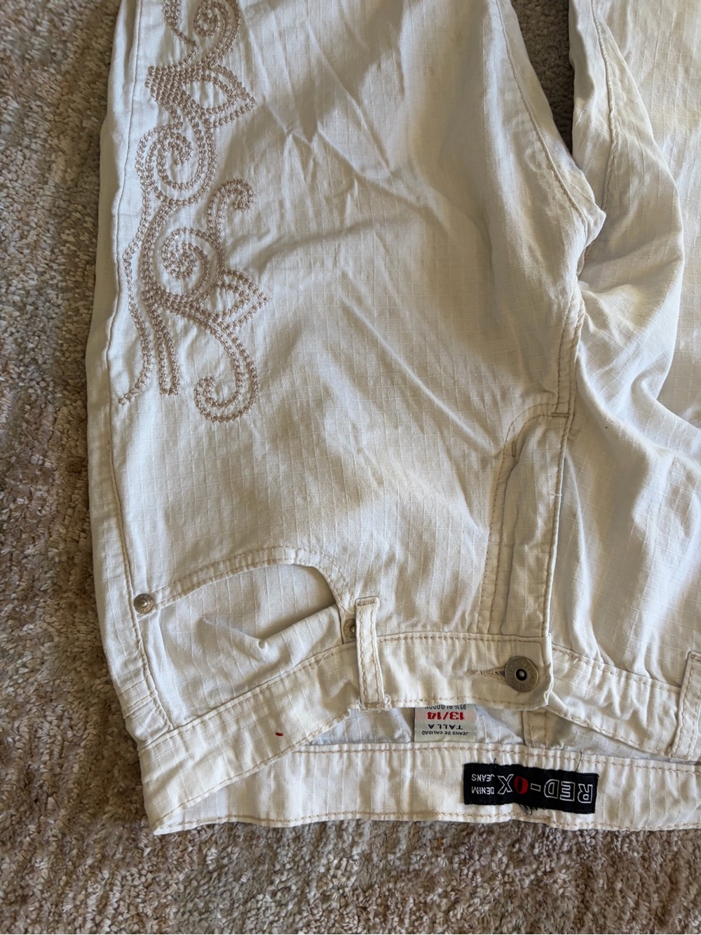 RED OX Cream Embroidered Jeans
